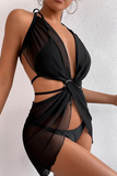 Goosudu Sexy Vacation Solid Mesh Swimwears