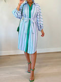 Goosudu Stripe Tied Shirt Dress