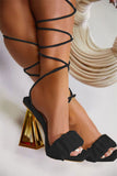 Goosudu Ruched Strap Chic Square Toe Strappy Sandals