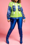 Goosudu Color Block Patchwork Sporty Sequined Jacket