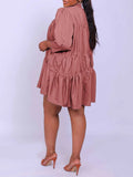 Goosudu Solid Ruffle Shirt Dress