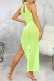 Goosudu Sexy Solid Split Joint Mesh Swimwears Cover Up