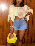 Goosudu Fringe Shredded Crop Top