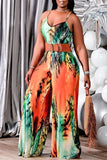 Goosudu Casual Printed Sling Plus Size Jumpsuit (Not Including Belt)