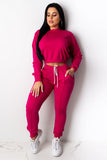 Goosudu Sports Solid Color Pant Set Long-Sleeved Pullover Top + Drawstring Trousers Suit