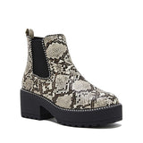 Goosudu Women Casual Snakeskin Platform Slip On Boots