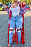 Goosudu Colorful Geometric Crochet Belted Tassel Cardigan