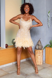 Goosudu Yvonne Sequin Feather Cocktail Dress