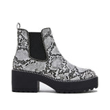 Goosudu Women Casual Snakeskin Platform Slip On Boots