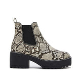 Goosudu Women Casual Snakeskin Platform Slip On Boots