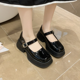 goosudu Retro Mary Janes Leather Pumps Med Heel Square Toe Buckle Sandals Summer Autumn Fashion Women Shoes Heels 4 cm