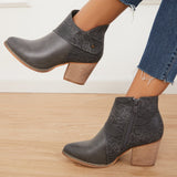 Goosudu Western Cowgirl Ankle Boots Chunky Heel Buckle Short Booties