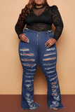 Goosudu Casual Solid Ripped Plus Size Jeans