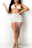 Goosudu Sexy Solid Tassel Hollowed Out Split Joint Backless Swimwears Cover Up