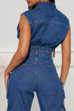 Goosudu Solid Color On-trend Zipper Denim Camisole