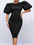 Goosudu Solid Puff-Sleeve Dress