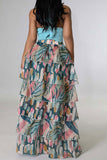 Goosudu Gradient Elegant Tiered Ruffle High Low Skirt