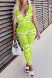 Goosudu V-neck Striped Sleeveless Zipper Jumpsuit