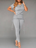 Goosudu Solid Drawstring Top & Pants Set