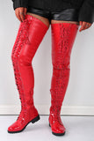 Goosudu Solid Color Unique Strappy Thigh-Length Boots