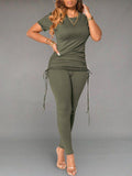 Goosudu Solid Drawstring Top & Pants Set