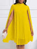 Goosudu Solid Pleated Cape Dress