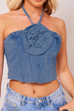 Goosudu 3D Flower Decor Halter Collar Smart Denim Camisole