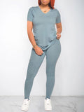 Goosudu Solid V-Neck Tee & Pants Set