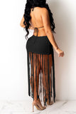 Goosudu Sexy Solid Tassel Hollowed Out Split Joint Backless Swimwears Cover Up