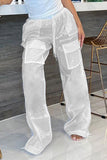 Goosudu White Patchwork Pocket Smart Cargo Pants