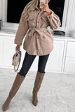 Goosudu Casual Solid With Belt Turndown Collar Outerwear