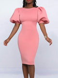 Goosudu Solid Puff-Sleeve Dress