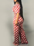 Goosudu Dot Off Shoulder Crop Top & Pants Set