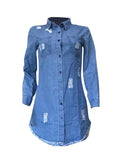 Goosudu Destroyed Button-Down Denim Shirt Dress