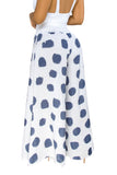 Goosudu White Blue Yellow Elastic Fly Sleeveless Mid Dot Patchwork Print Loose Pants Bottoms