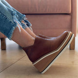 Goosudu Women Solid Color Wedge Ankle Boots