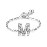 Goosudu Silver Letter A-Z Chain Ring Zirconia Diamond Adjustable