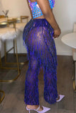 Goosudu Sequined Tassel Party See-Through Micro Flared Pants