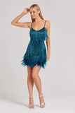 Goosudu Yvonne Sequin Feather Cocktail Dress