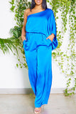 Goosudu Satin One Shoulder Doll Sleeve Jumpsuit