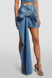 Goosudu 3D Rose Design Sweet Side Train Denim Skirt