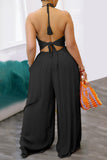 Goosudu Sexy Halter Neckline Ruched Pocket Jumpsuit