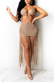 Goosudu Sexy Solid Tassel Hollowed Out Split Joint Backless Swimwears Cover Up