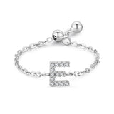 Goosudu Silver Letter A-Z Chain Ring Zirconia Diamond Adjustable