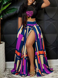 Goosudu Graphic Crop Top & Colorblock Slit Skirt Set