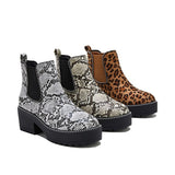 Goosudu Women Casual Snakeskin Platform Slip On Boots