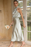 Goosudu Halter Sleeveless Satin Bridesmaid Dress