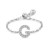 Goosudu Silver A-Z Letters Chain Ring Zirconia Diamond Adjustable