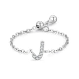 Goosudu Silver A-Z Letters Chain Ring Zirconia Diamond Adjustable