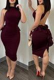 Goosudu Sexy Casual Sweet Daily Party Elegant Backless Solid Color Halter Dresses